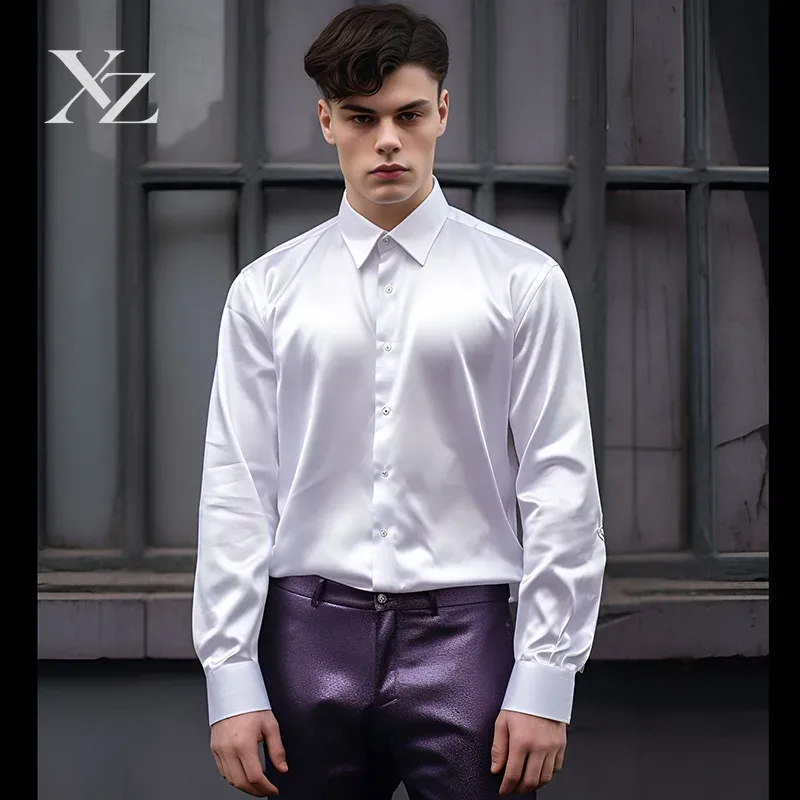 Mens Satin Silk Dress Shirt - Camicia elegante da uomo in raso,