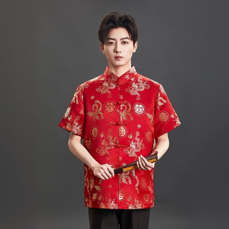 Mens Satin Silk Dress Shirt - Nuova T-shirt in raso ricamato in